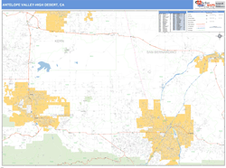 Antelope Valley-High Desert Metro Area Wall Map Basic Style 2024